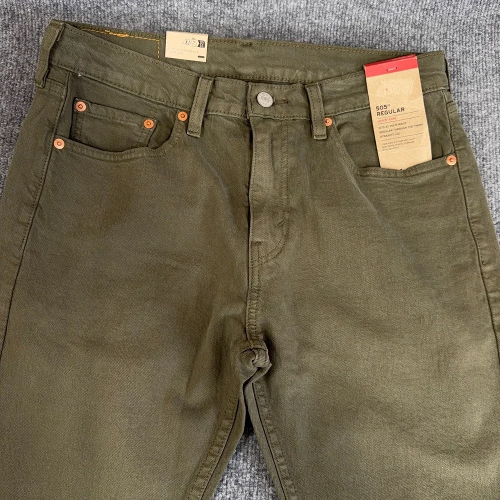 Levis 505 Jeans Men 30x30 Army Olive Green‎ Denim 5 Pocket Straight Leg Stretch